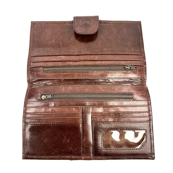 Elf Brand Leather Wallet Brown Marrakech Clutch Organizer Large Perforate Bifold - Picture 7 of 10